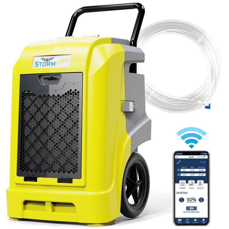 AlorAir Storm Ultra LGR 90 Large Capacity 190 Pint Smart Wi-Fi Commercial Dehumidifier With Pump, Yellow 1 AlorAir Storm Ultra LGR 90 Large Capacity 190 Pint Smart Wi-Fi Commercial Dehumidifier With Pump, Yellow