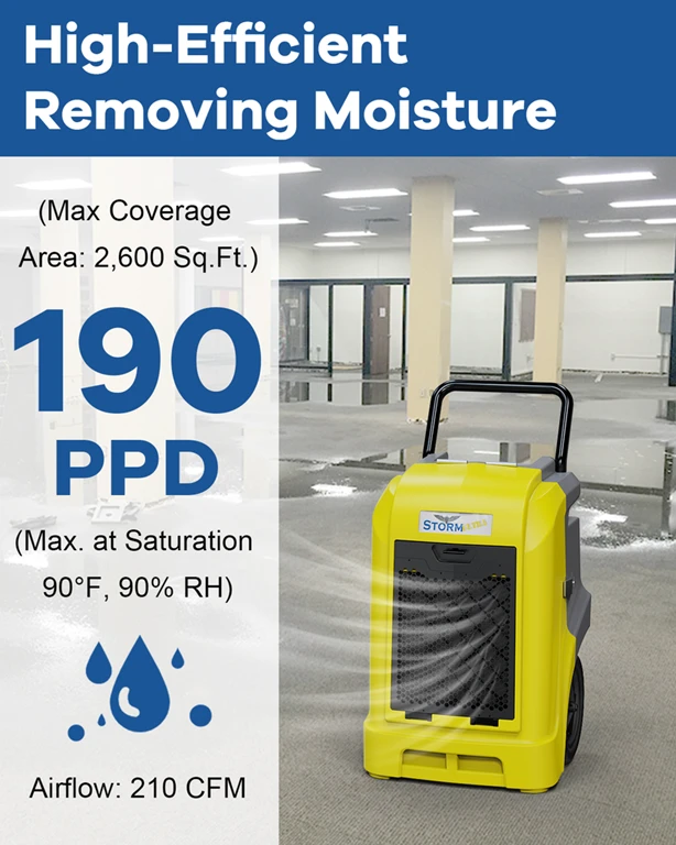 AlorAir Storm Ultra LGR 90 Large Capacity 190 Pint Smart Wi-Fi Commercial Dehumidifier With Pump, Yellow 8 AlorAir Storm Ultra LGR 90 Large Capacity 190 Pint Smart Wi-Fi Commercial Dehumidifier With Pump, Yellow - Image 8